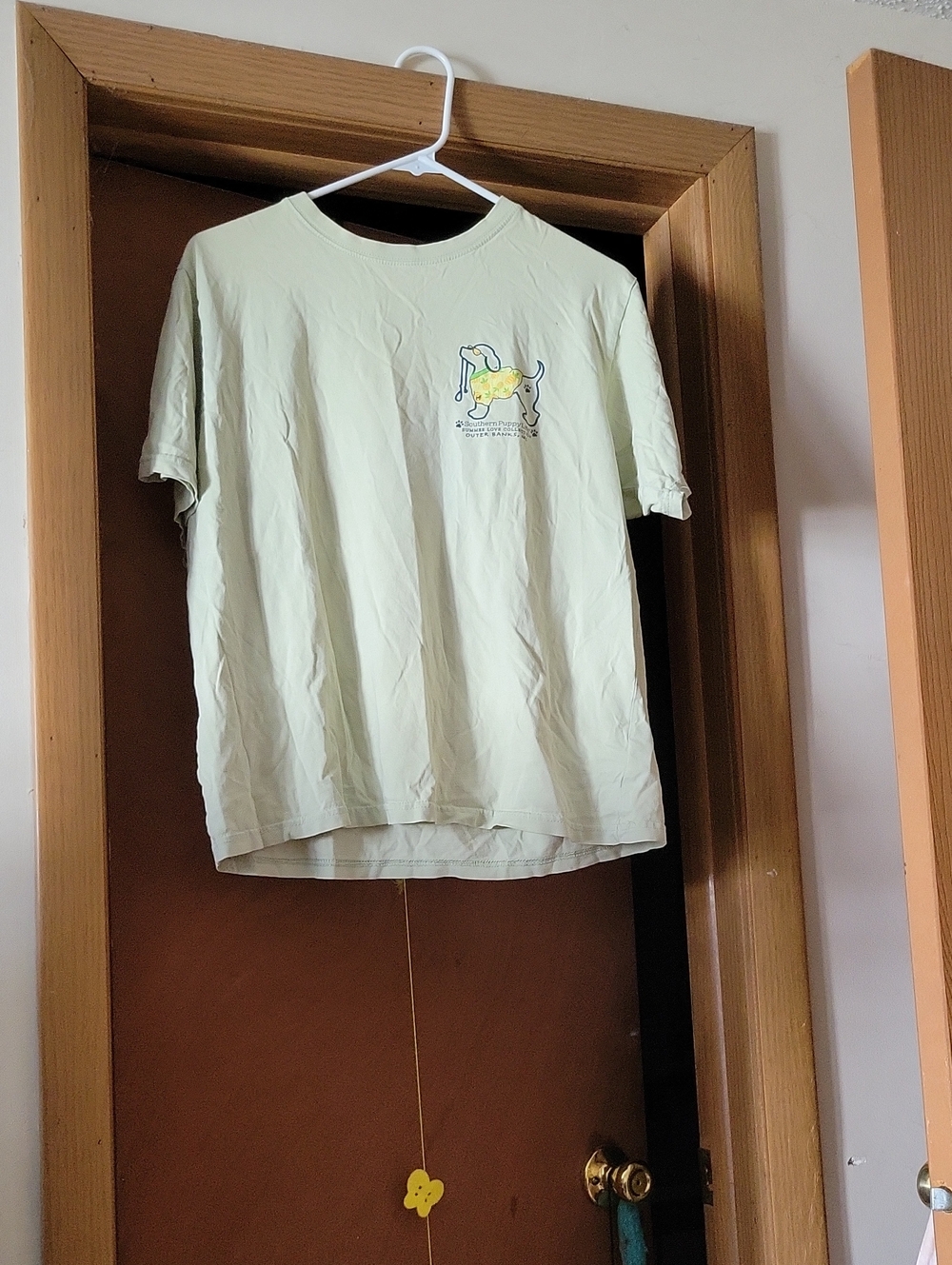 Men's Light Green Short Sleeve Graphic Tee with Yellow Motif